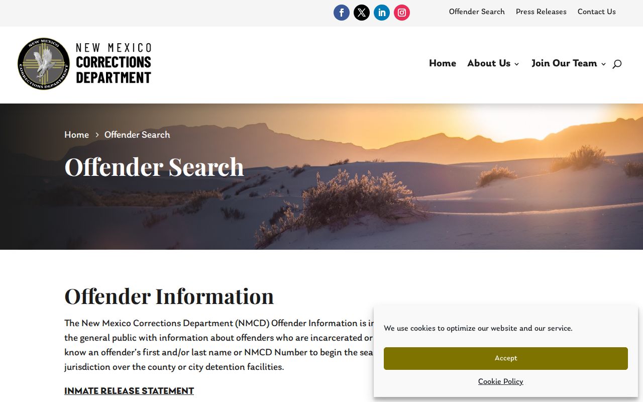 NMCD offender search coverage for Sandoval County released inmates
