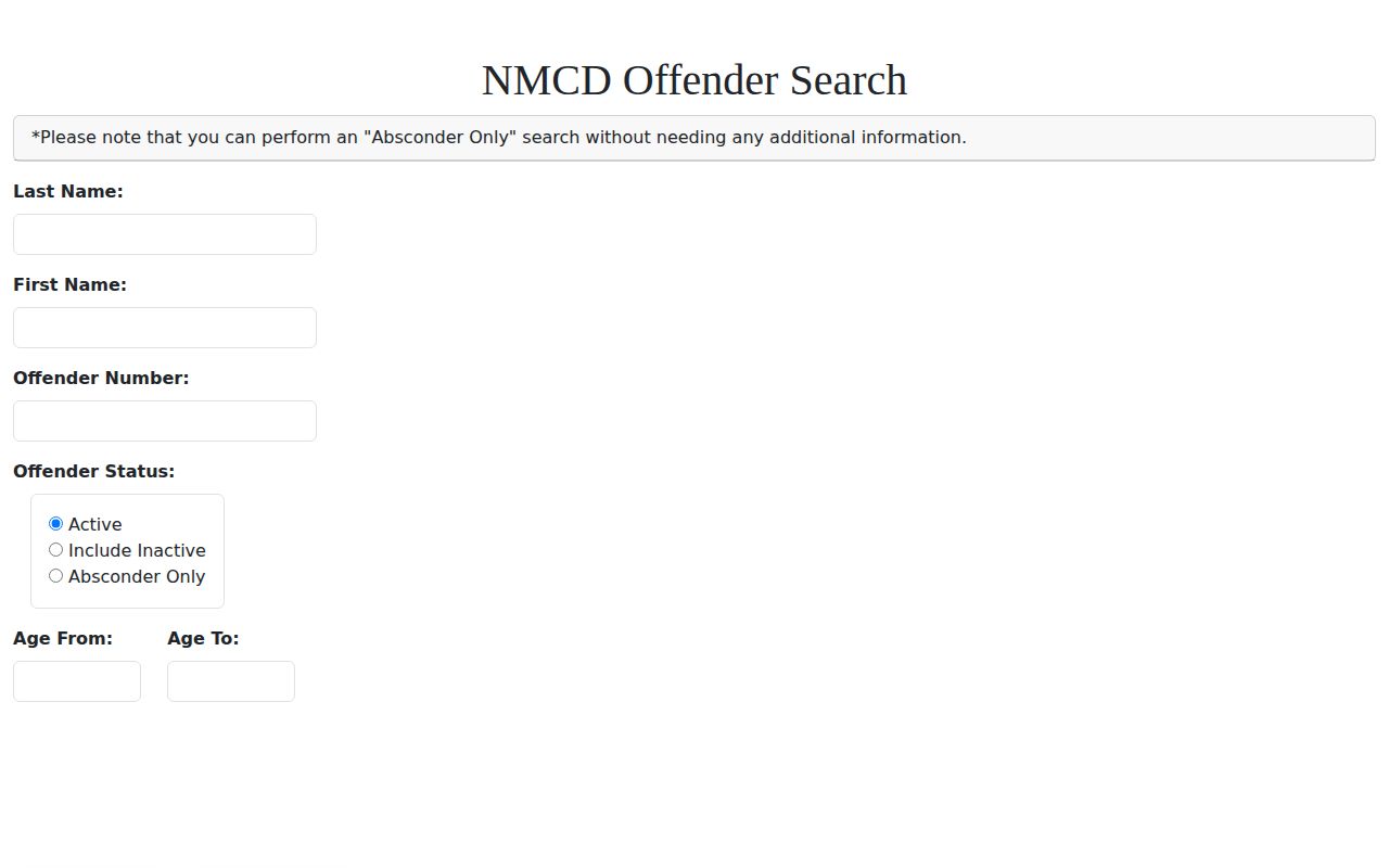 Sandoval County projected release date NMCD active and inactive search controls